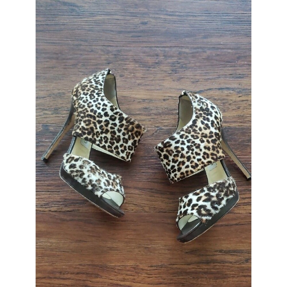 Jimmy Choo Leopard Print Open Toe Heels Size 38 Chic Feminine Party Designer Lux